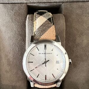Womens Burberry Plaid Strap Silver Dial Watch